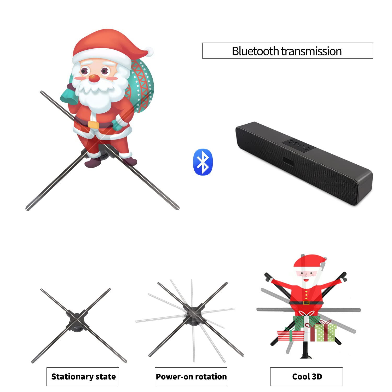Missyou 3DHologramFan Display Projector,22“ Christmas tree with Bluetooth, Versatile Picture Fan Spinner for Shops, Bars, Casinos – Holographic Fan Projector with Halloween Video