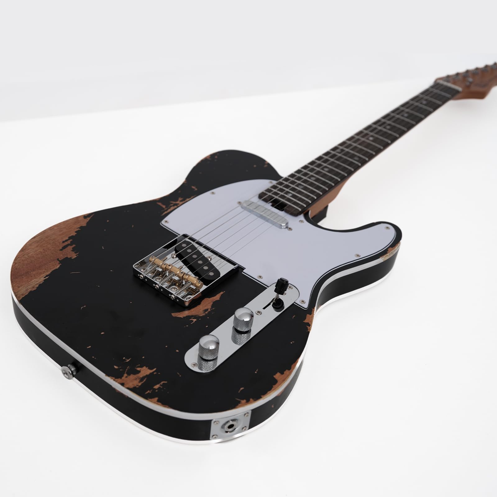 KGD Relic electric guitar mahogany body carbonized maple neck rosewood fretboard 6-string solidbody electric guitar S-S pickupsbrass barrel saddle bridge (Black)