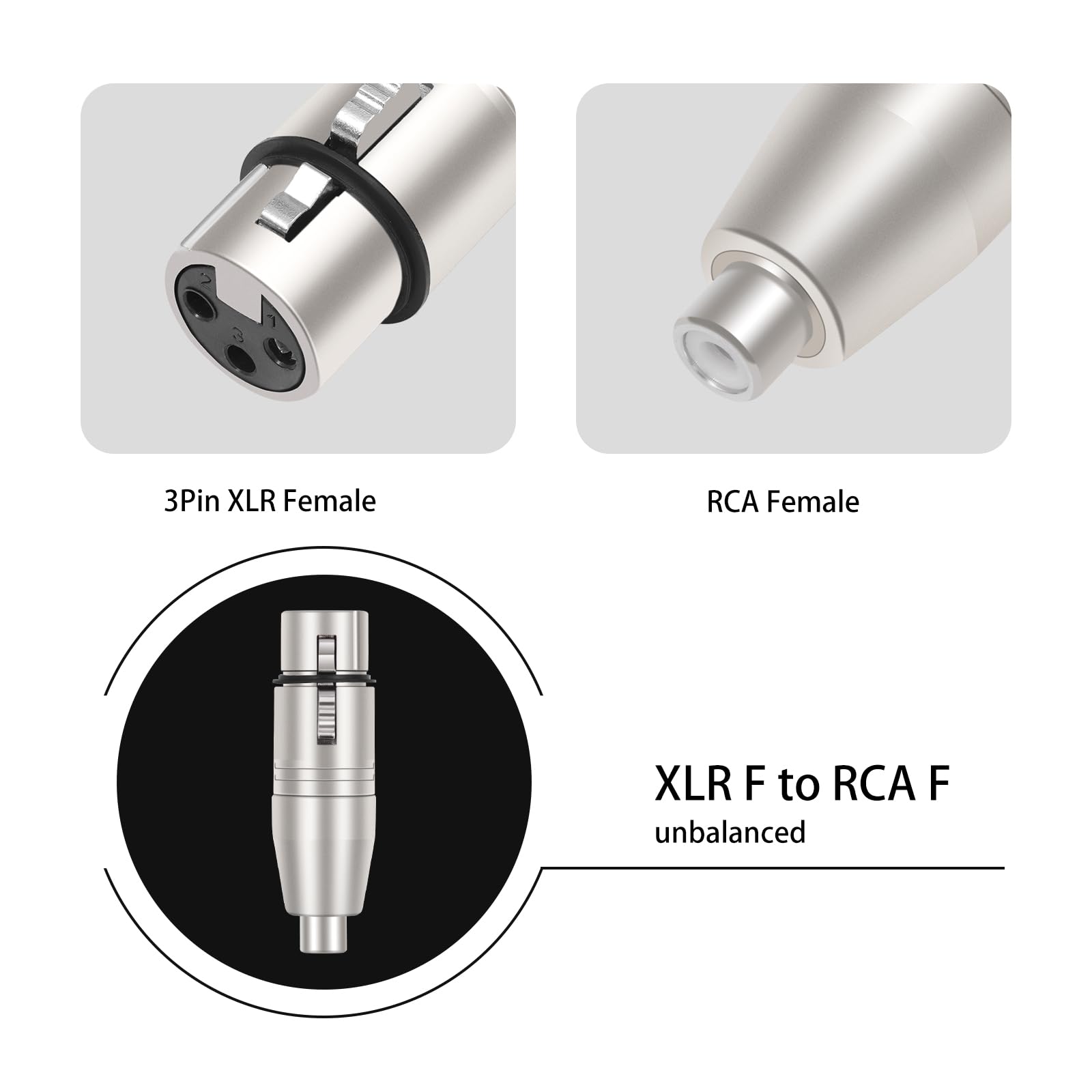 DETAME 3 Pack RCA Female to 3Pin XLR Adapter,Converter Gender Changer Audio Coupler Connector,XLR to RCA Adapter for Mixer Amplifier