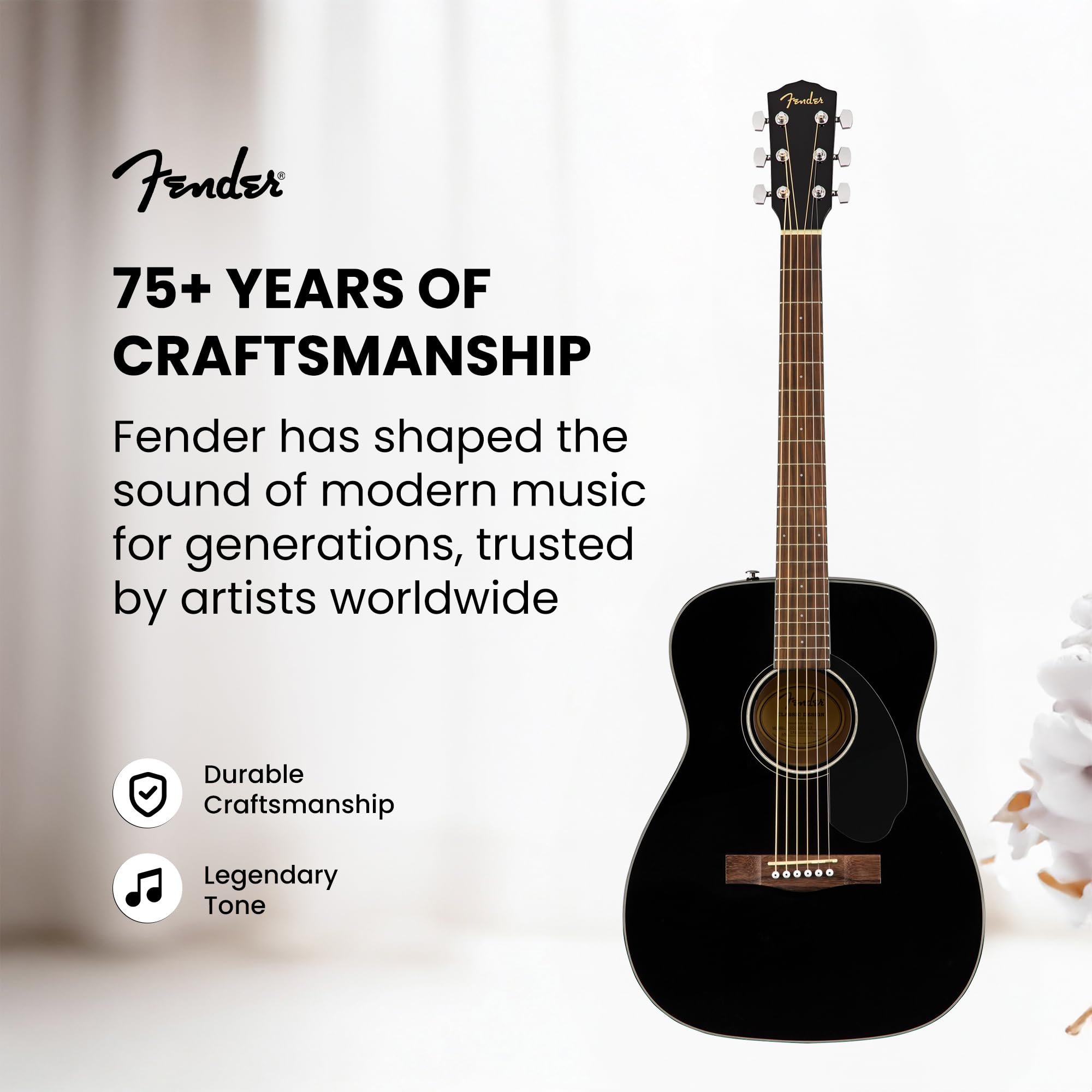 Fender CC-60S Concert Acoustic Guitar – Natural Bundle with Gig Bag, Tuner, Strap, Strings, Picks, Austin Bazaar Instructional DVD, and Polishing Cloth