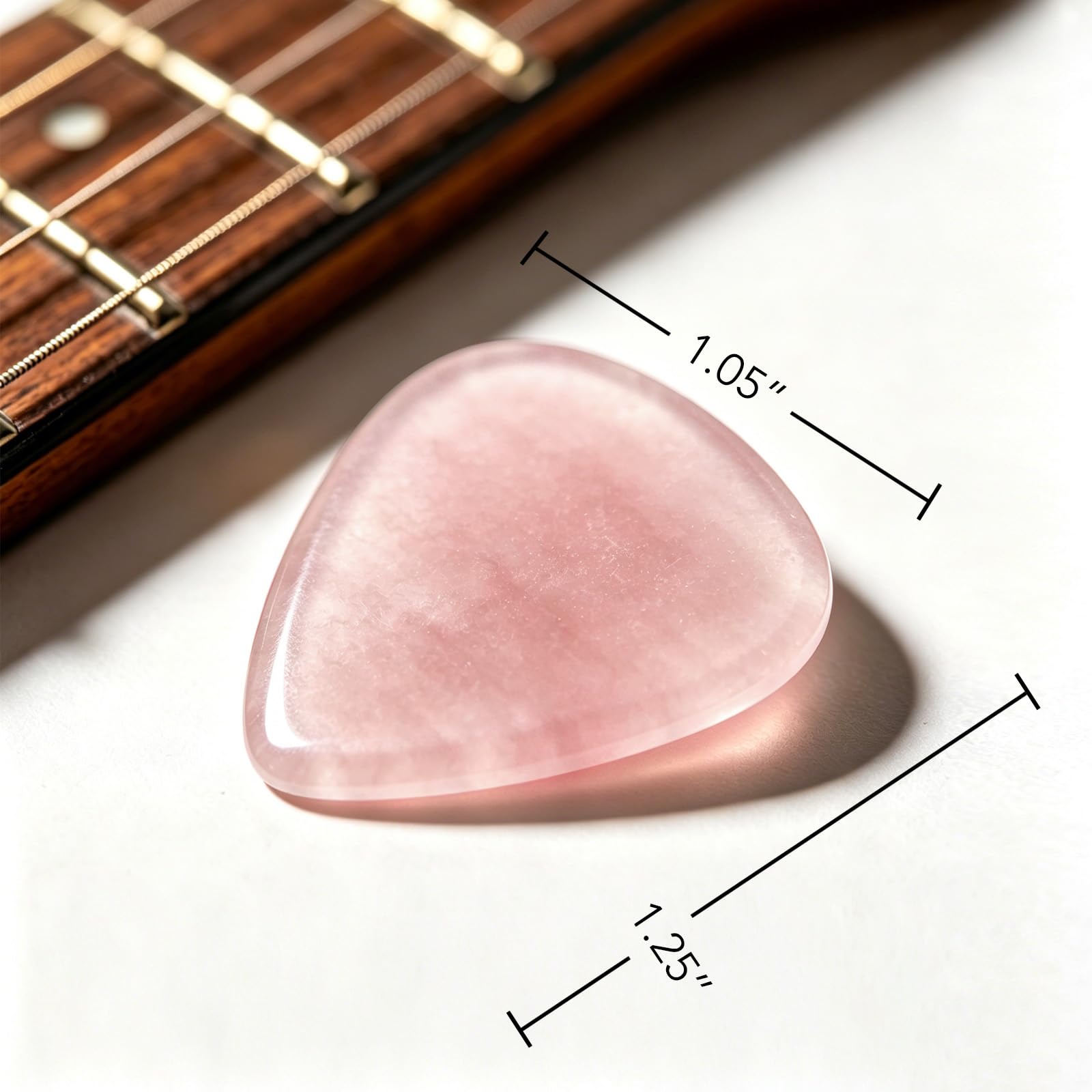 Gemstone Guitar Pick for Acoustic Guitar, Natural Crystal Pick Gift for Musicians, Handmade Plectrum for Practice, Recital, Stage Performance, Graduation, Encouragement, Fresh Start (Rose Quartz)
