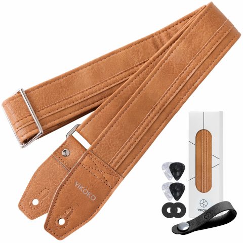 YIKOKO Guitar Strap 2″, Colorful Vegan Leather Guitar Straps, Vinyl, Adjustable, for Acoustic, Bass and Electric Guitars