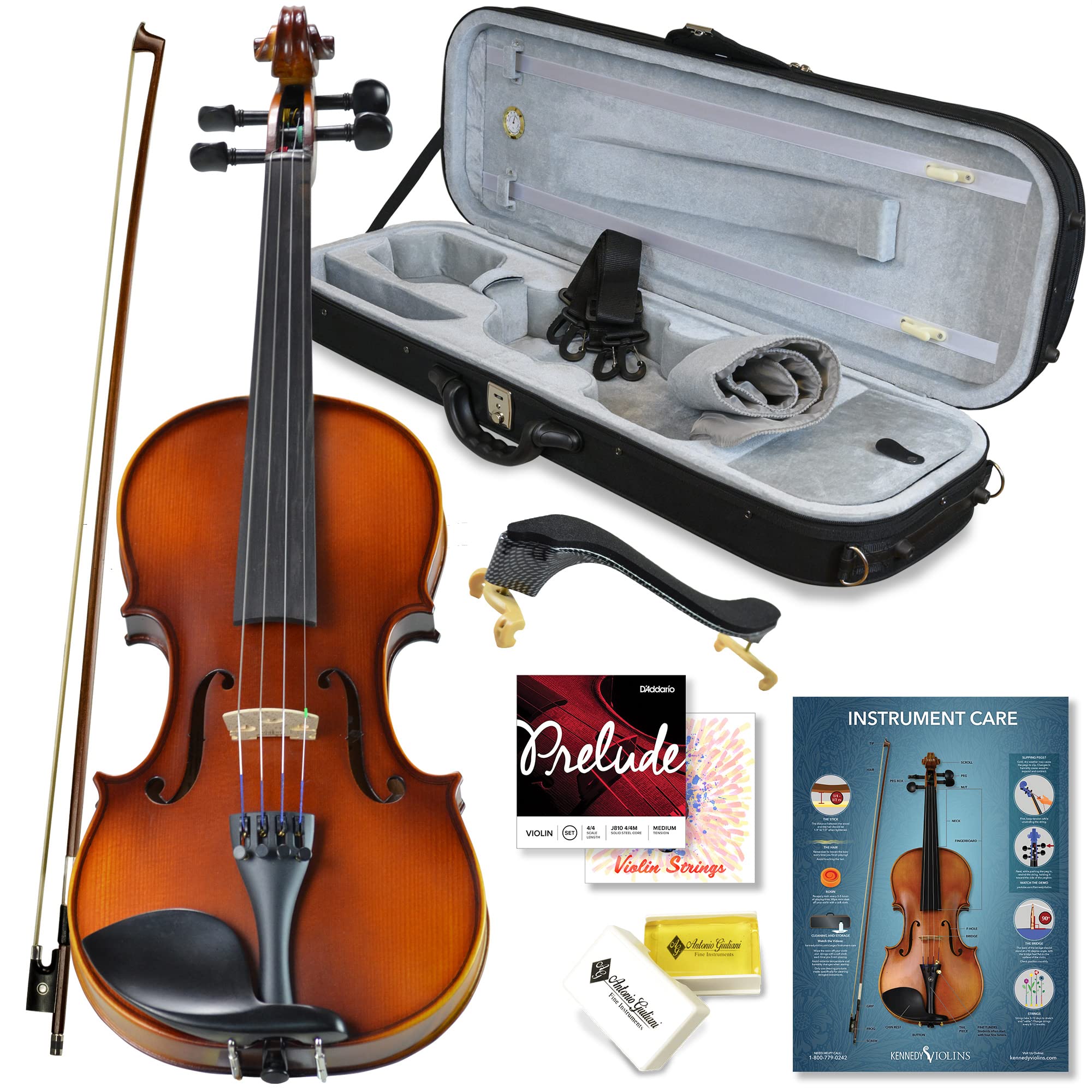 Bunnel Pupil Violin Outfit 1/4 Size Clearance By Kennedy Violins – Carrying Case and Accessories Included – Solid Maple Wood and Ebony Fittings RB300