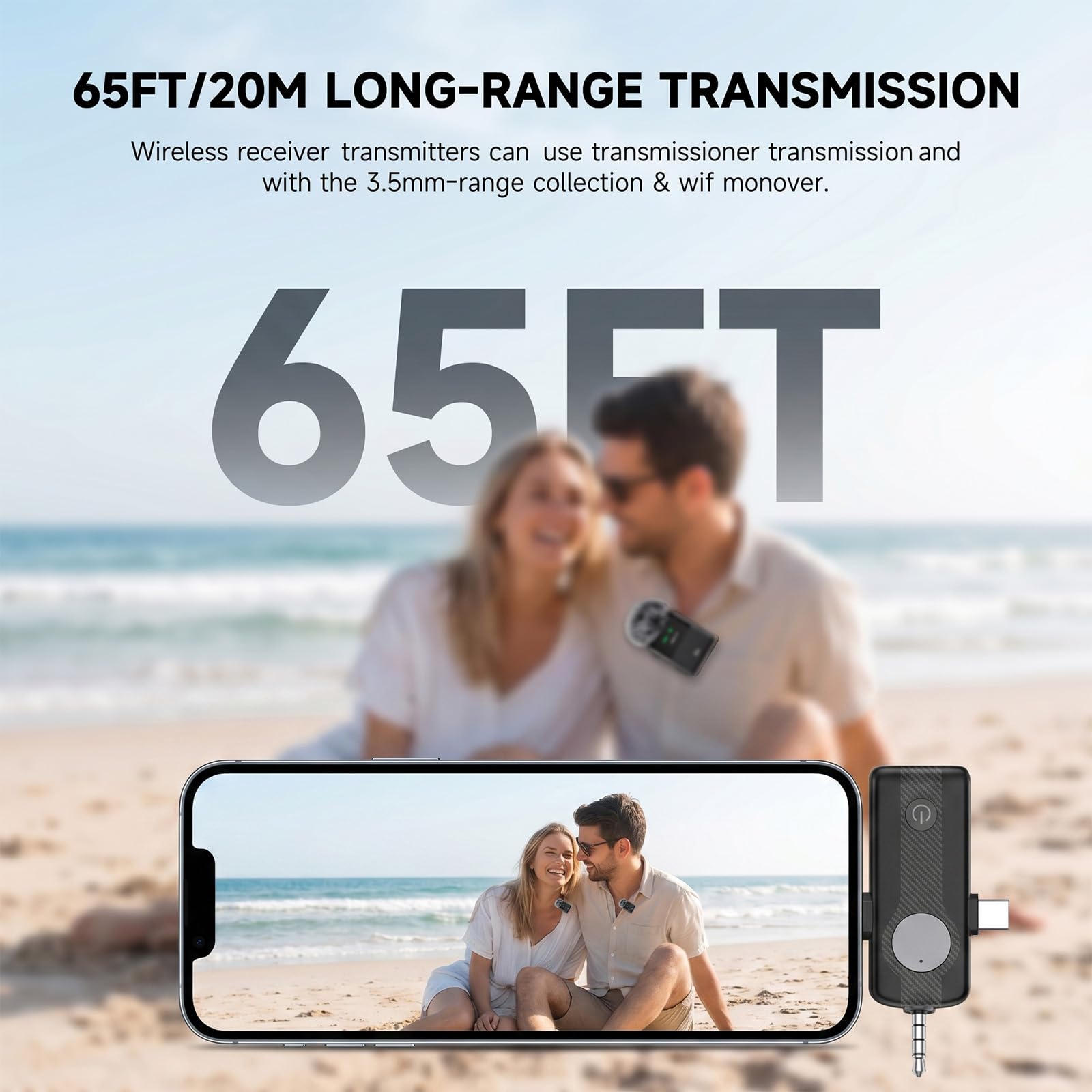 DORNLAT Wireless Lavalier Microphone, 3 in 1 Plug Play Lapel Mic for iPhone/Android/Camera, Noise Cancelling, Mini Compact Lavalier Mic for Vlog, YouTube, TikTok, Live Streaming, Record Interview