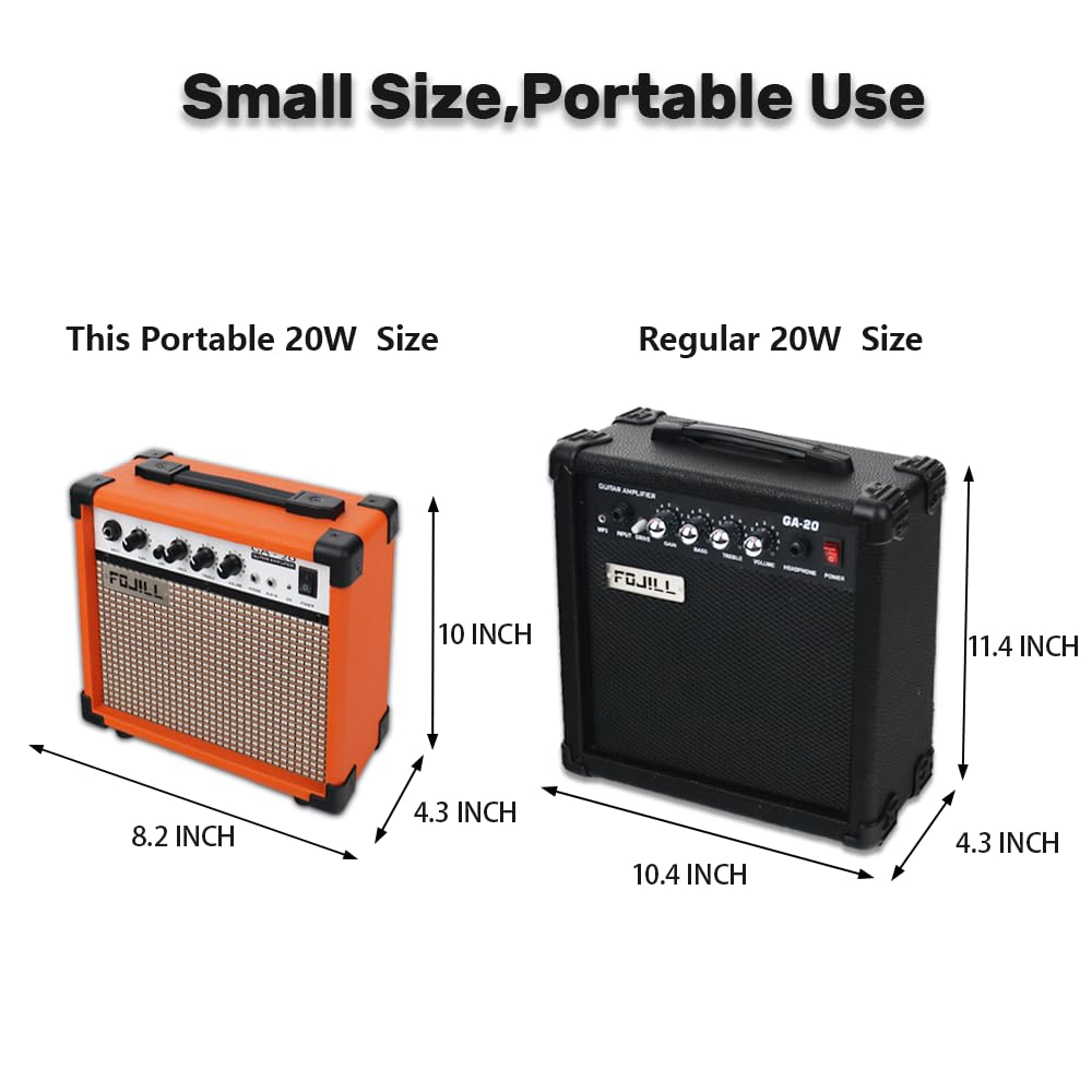 Fojill 20W Watt Electric Guitar Amplifier Amp Practice Small Portable Travel Mini Amp with 3.5 Headphone Jack Aux Distortion Gain Treble Bass Volume (Orange, 20W)