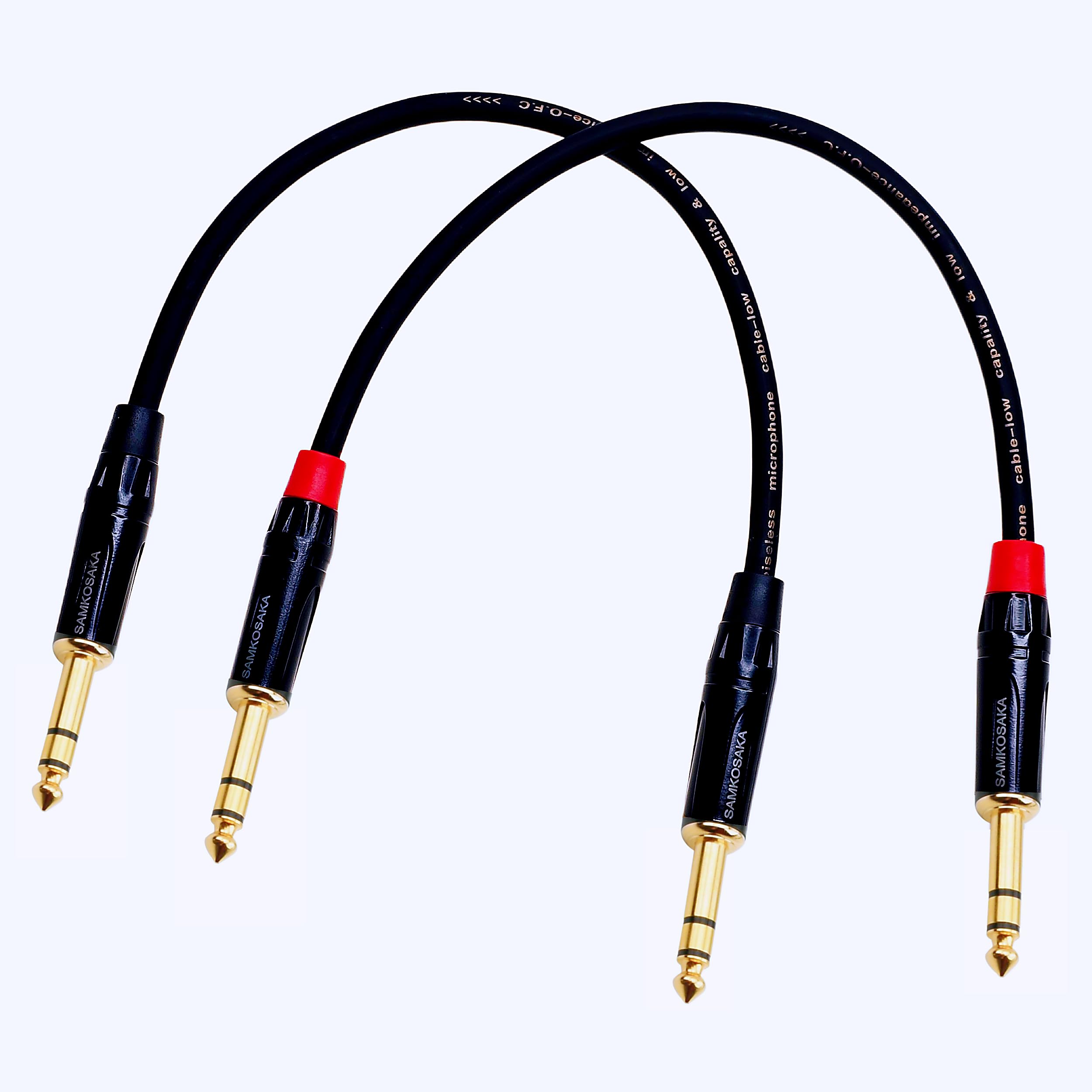 Samkosaca 1/4 Inch TRS Cable 1 Foot 2-Pack, 6.35mm Balanced Male to Male Patch Cable, Gold Plated OFC Noise Rejection for Studio Monitor, Mixer, Amplifier, Keyboard, DJ Equipment, Audio Interface