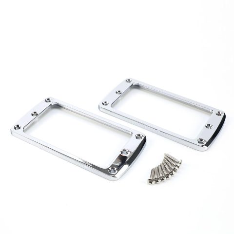 OVSAL 2 PCS Metal Electric Guitar Humbucker Pickup Ring Neck and Bridge Pickup Frame Mounting Flat Bottom Fit for Flat Body Strat Les Paul Style Electric Guitar Replacement Parts(Chrome 4mm×6mm)