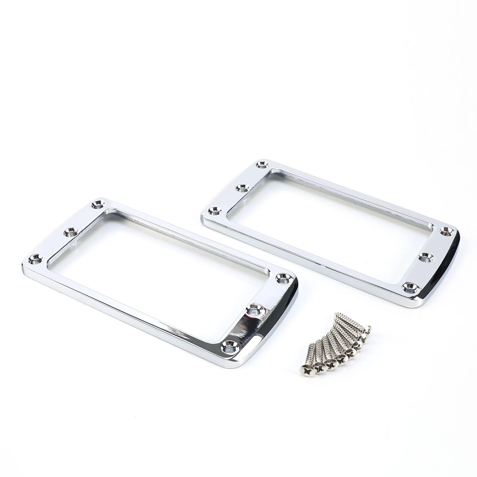 OVSAL 2 PCS Metal Electric Guitar Humbucker Pickup Ring Neck and Bridge Pickup Frame Mounting Flat Bottom Fit for Flat Body Strat Les Paul Style Electric Guitar Replacement Parts(Chrome 4mm×6mm)