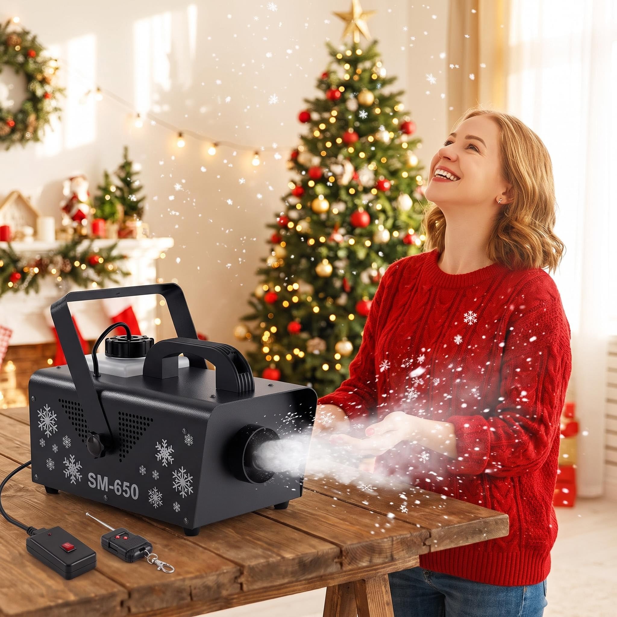 650W Snow Machine with Remote, Fake Snow Maker for Christmas Party