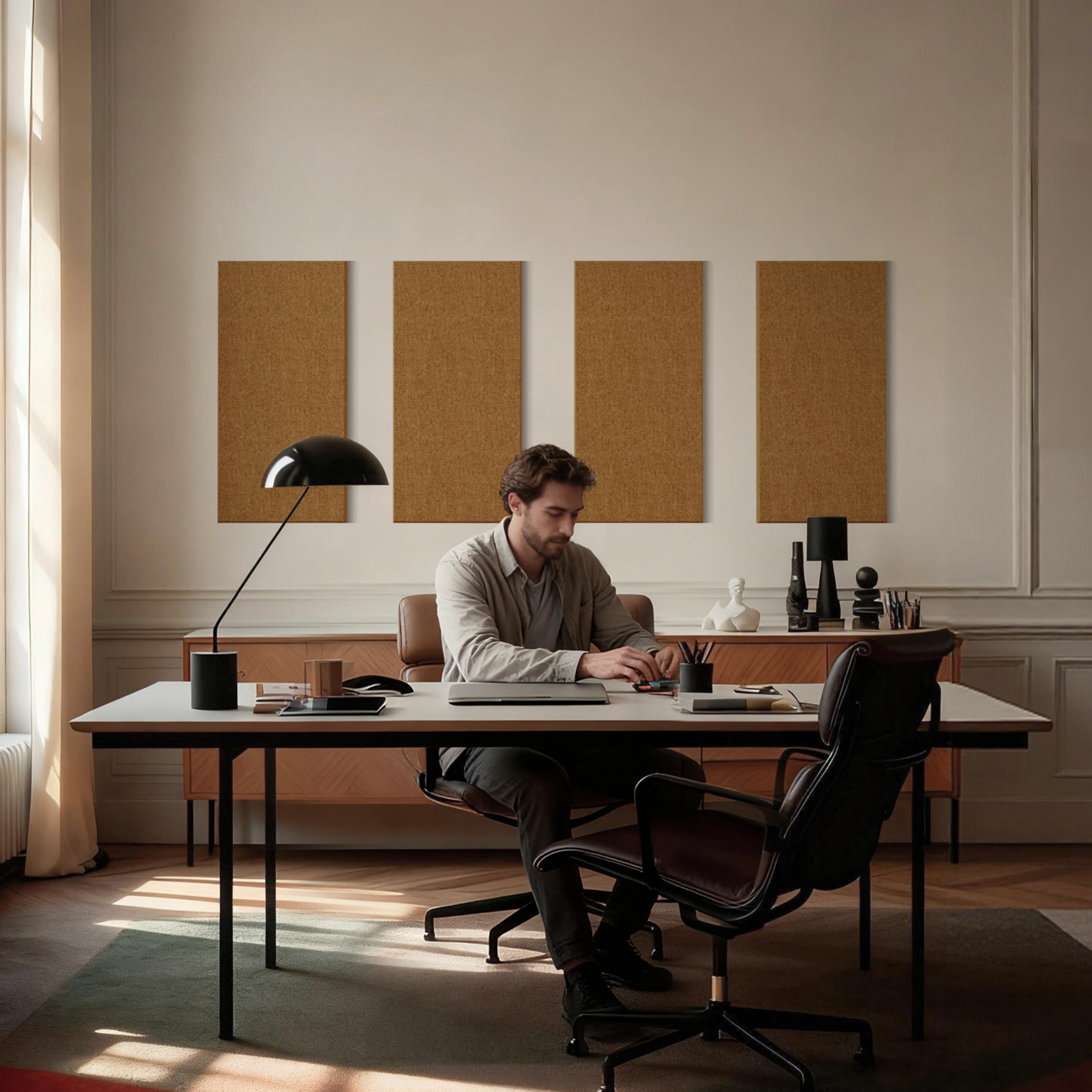 Reverbeon 4PCS Acoustic Panels, 24″x12″ Fabric Acoustic Panels for Walls, Self-Adhesive Sound Absorbing Panels for Home, Office, Studios (Camel Hazel)