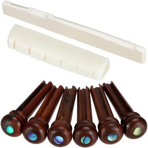 Rosewood Acoustic Guitar Bridge Pins and Bone Bridge Saddle and Nut Set