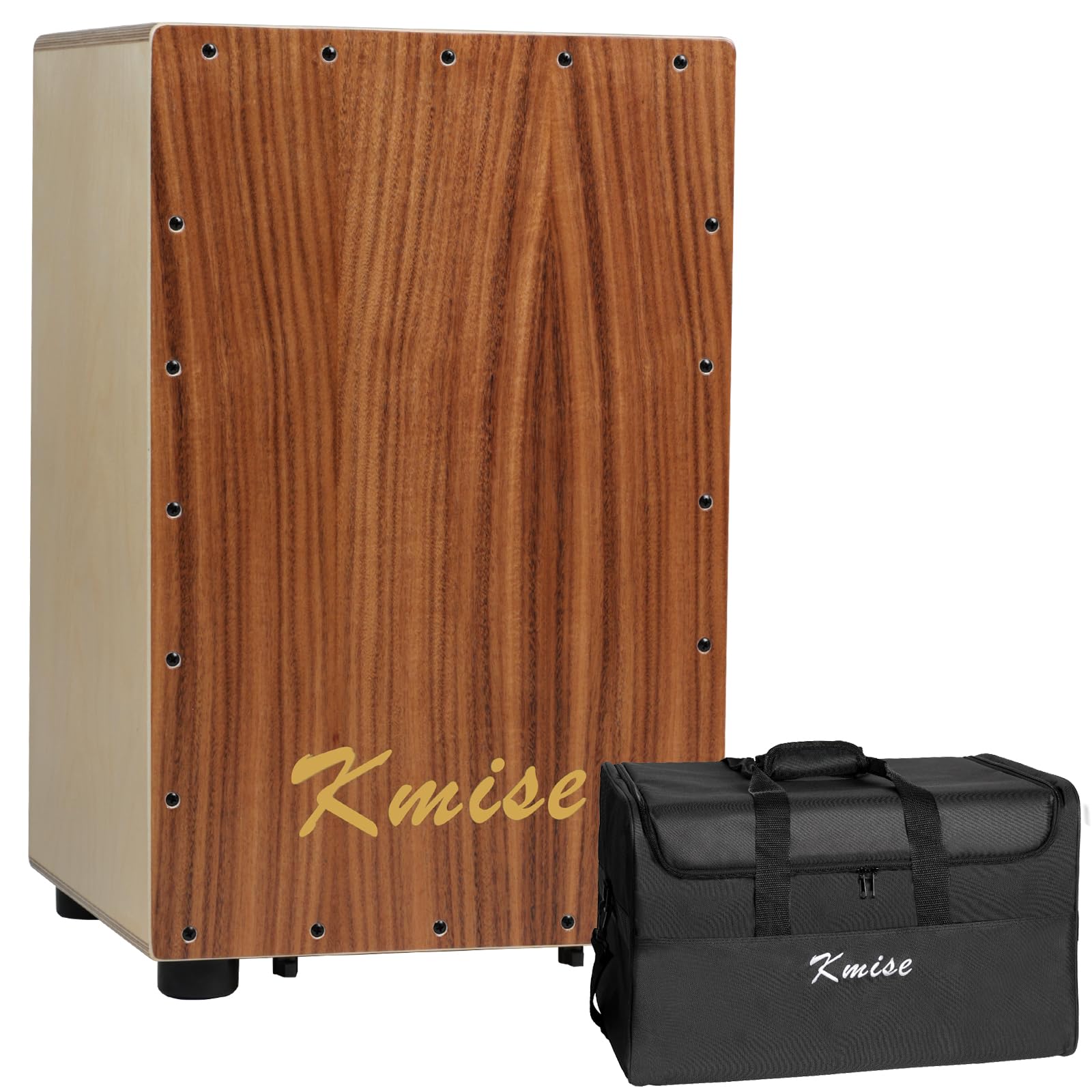 Kmise Portable Cajon Drum Box, 11.8×12.2×19″ Adjustable Snare Cajons Drums, Solid Acacia & Birch Wood, Percussion Instrument Gift for Adults Kids, With Carry Bag,for Home Live Performance Practice