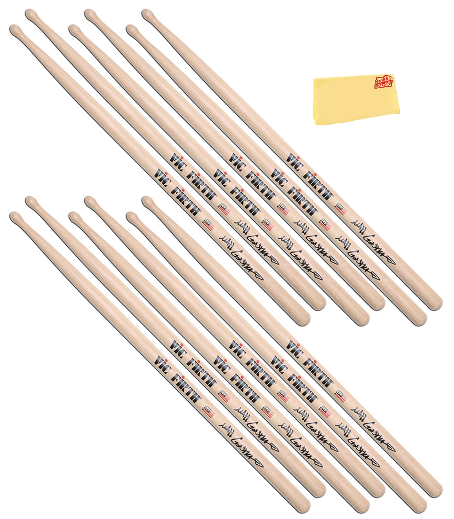 Vic Firth Signature Series Matt Garstka Drumsticks – 6‑Pack Bundle with Austin Bazaar Polishing Cloth