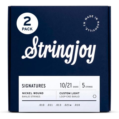 Stringjoy Custom Light Gauge Signatures Nickel Wound Banjo Strings 10-21, NW1021, Loop-End Strings, Exceptional Sound and Balance for All Experience Levels, 5 String Set, 2-Pack