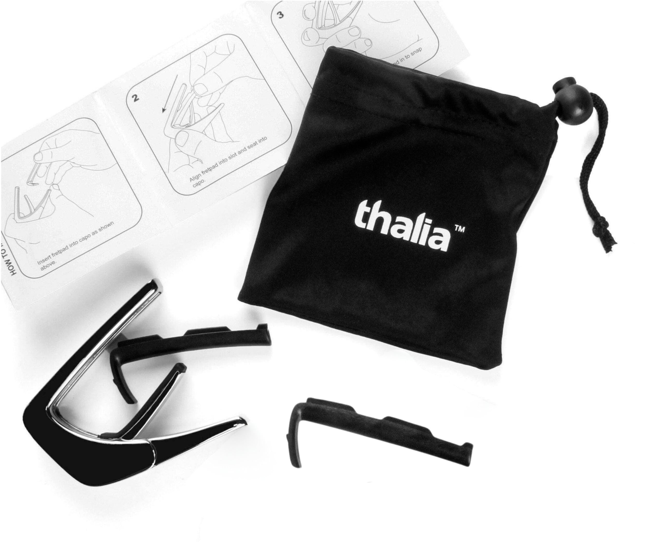 THALIA BLACK CHROME FINISH CAPO WITH RED ANGEL WING INLAY