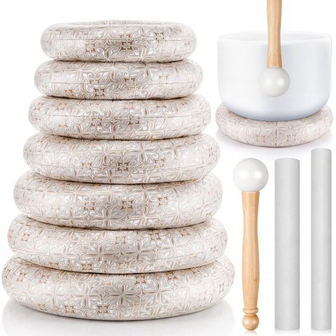 Fiada Singing Bowl Cushion Set, 7 Silk Rings & 3 Mallets, 6-12″, Silver