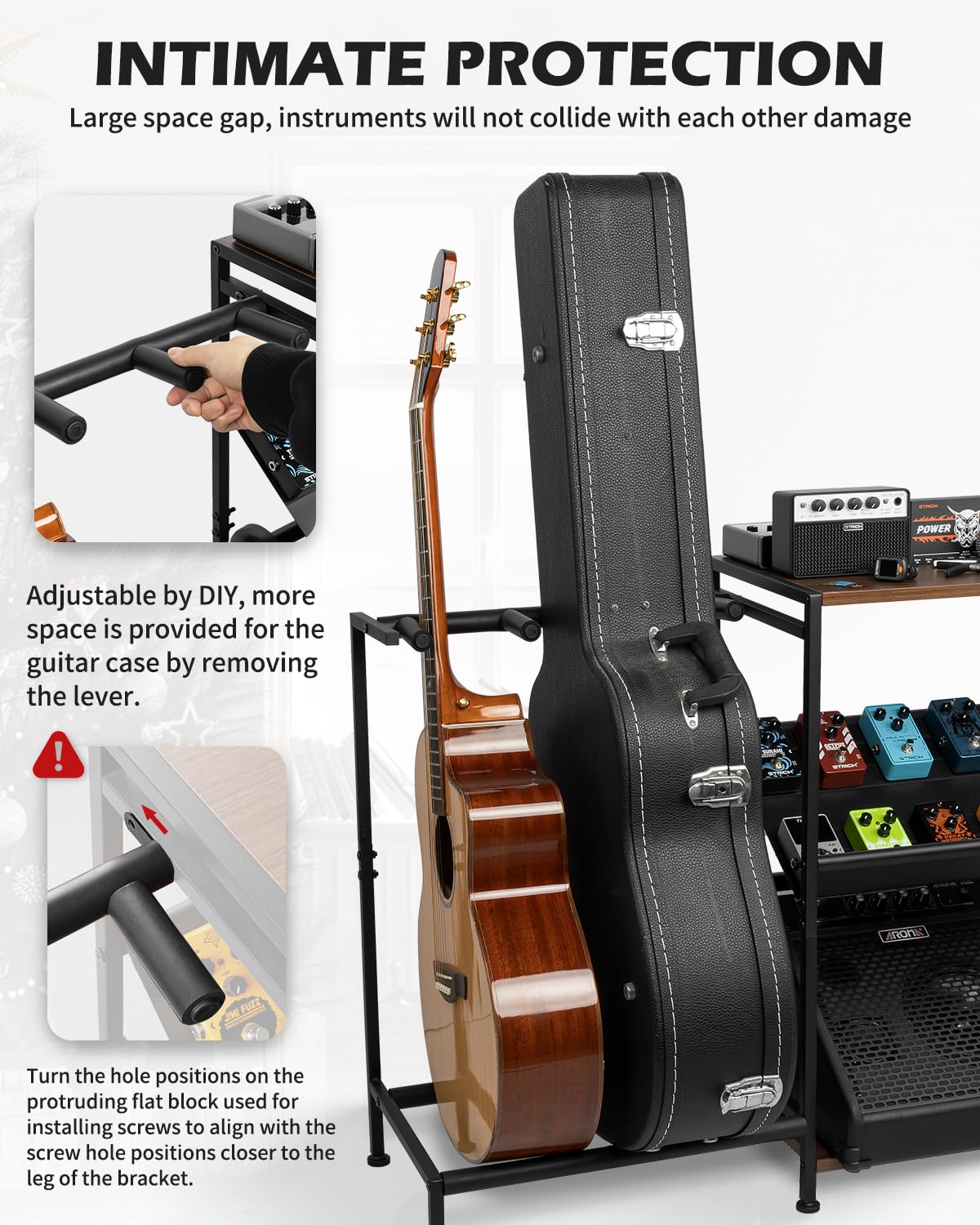 STRICH Guitar Stand – Multiple Guitar Rack with Pedals Organizer for Acoustic, Electric, Bass, Amp Accessories – Display Stand for Home Studio Music Room SMT-40