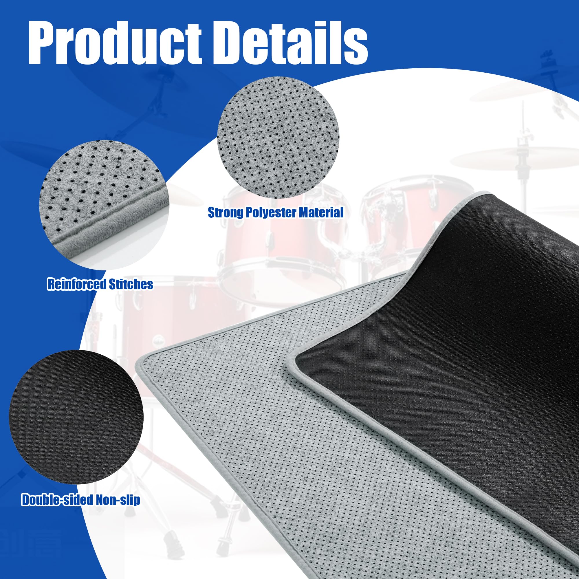 BALAPET Drum Rug,4 x 6Ft Drum Mat Drum Carpet with Non-Slip on Both Sides Soundproof Drum Floor Mat for Electrical Drum Drum Accessories Gift for Drummers(Gray)