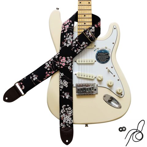 MUSIC FIRST Original Design, 2 inch width (5cm), Vintage Ukiyoe Style Five-Petal Lilac Electric Guitar Strap Bass Strap (Five-Petal Lilac)