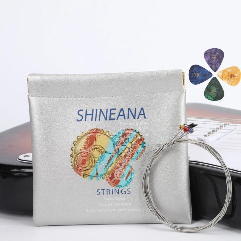 Electric Guitar Strings Handmade Nickel Plated Hex Steel Colorful Ball End-6 String-with， reusable soft leather pouch，Radiant Tone, Explosive Power (Silver(9/42))