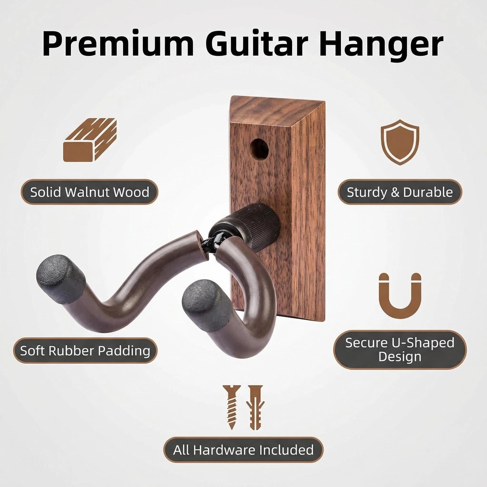 CC CAIHONG Guitar Wall Mount Hanger 4 Pack, Hardwood Guitar Wall Hangers Hooks Holder Stand Display with Screws – Easy to Install – Fits Guitars, Bass, Mandolin, Banjo