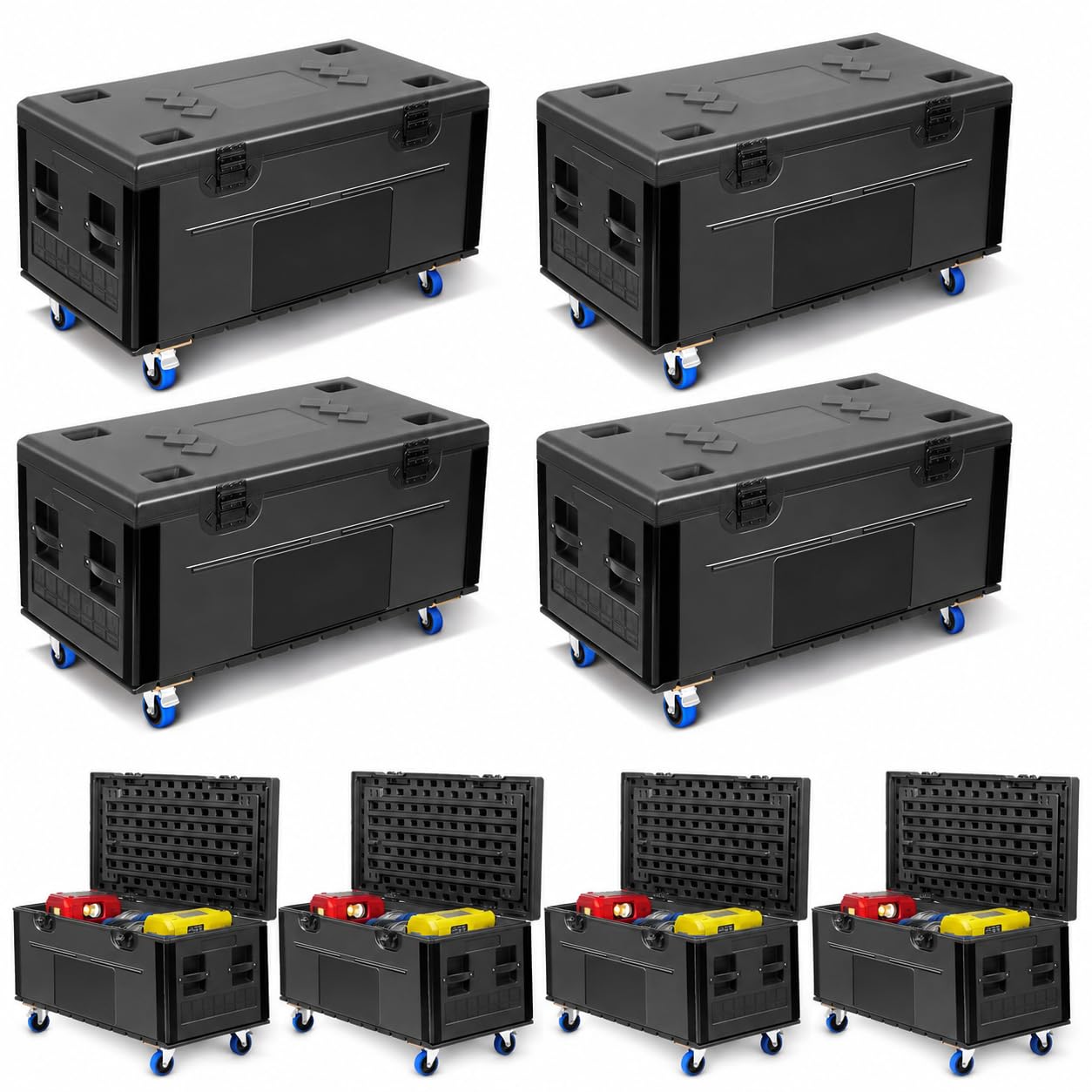 4 PACK Rolling Road Case with Heavy Duty Silent Wheels