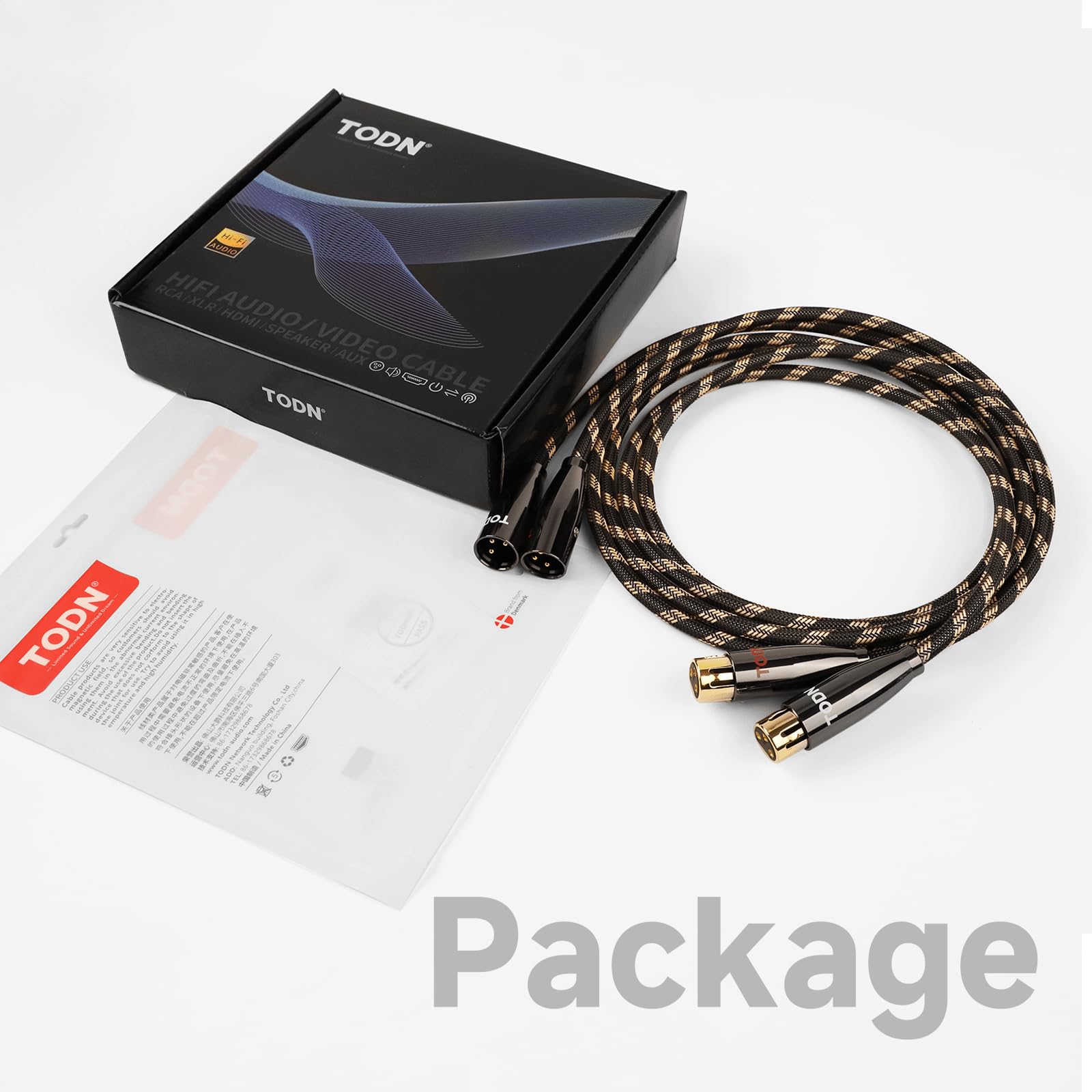 TODN HiFi Balanced Interconnect XLR Mic Cable for Audiophile, Shielded Microphone Cable, OFC Core, Male to Female, 6.5ft/2m