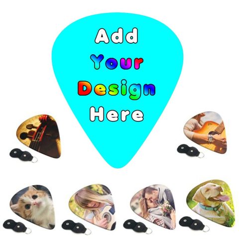 PLKIUYT Personalized 6 Pack Guitar Picks Custom Guitar Accessories Gifts Two-Side Print Add Your Picture Logo Text for Dad, Electric Guitar Players, Friends, Cyan, 0.96mm