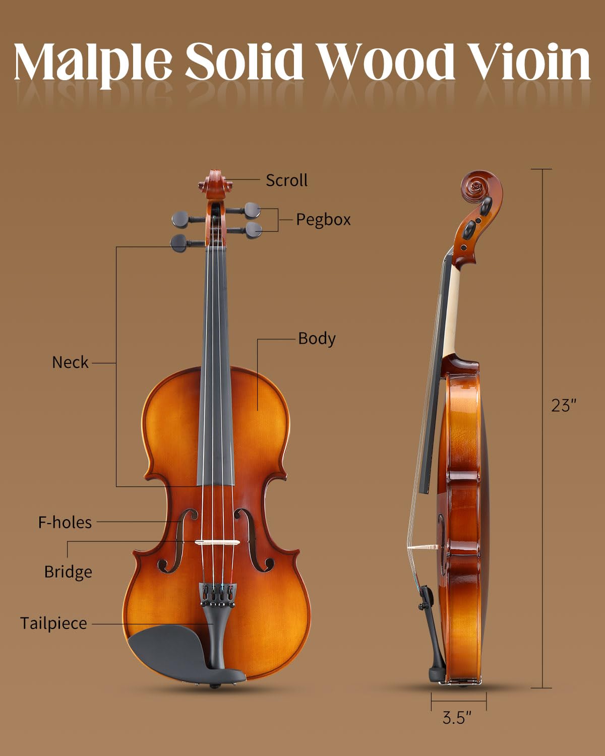 Ktaxon 4/4 Violin Solid Wood, Full Size Acoustic Fiddle Set (Gloss)