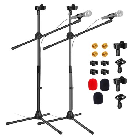 5 Core Mic Stand Floor Pair Universal Height Adjustable 63″ Tripod Holds 2 Mics Portable Foldable Heavy Duty with Telescoping Boom Arm for Studio On Stage – MS DBL 2 PCS
