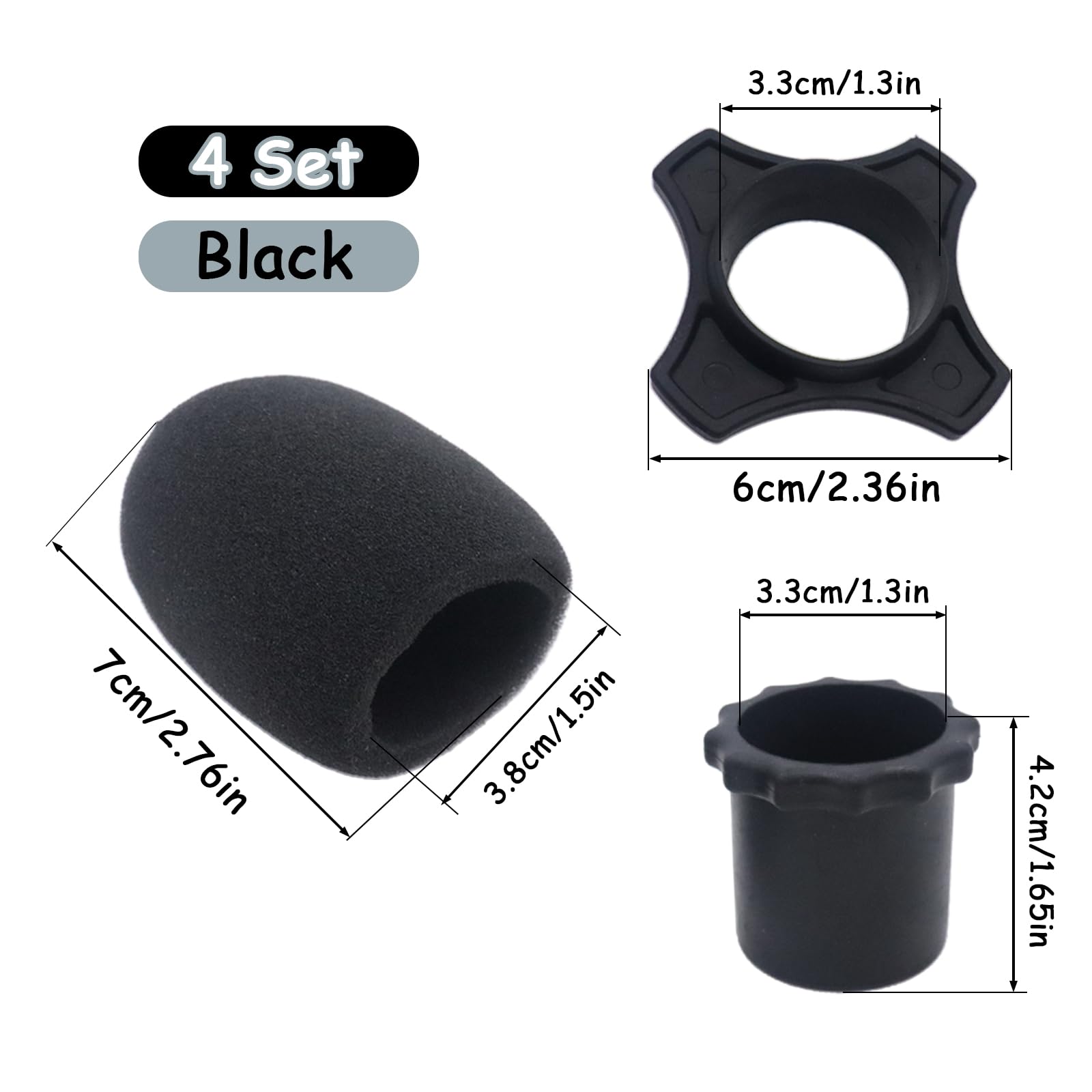 Cheerock 4-Set Black Handheld Mic Protection Kit Silicone Ring Windscreen
