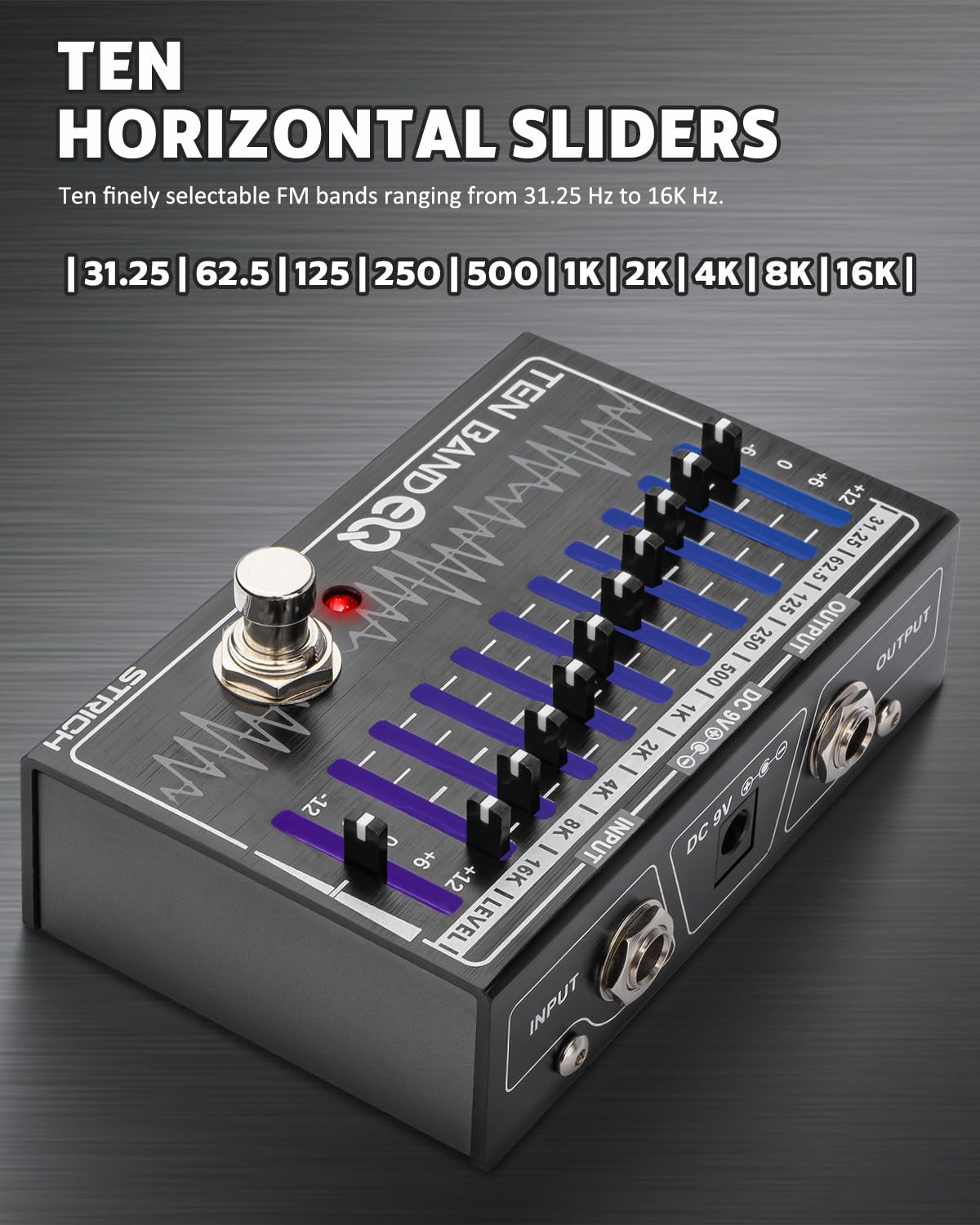 STRICH 10-Band EQ Pedal for Guitar & Bass, ±12dB per Band