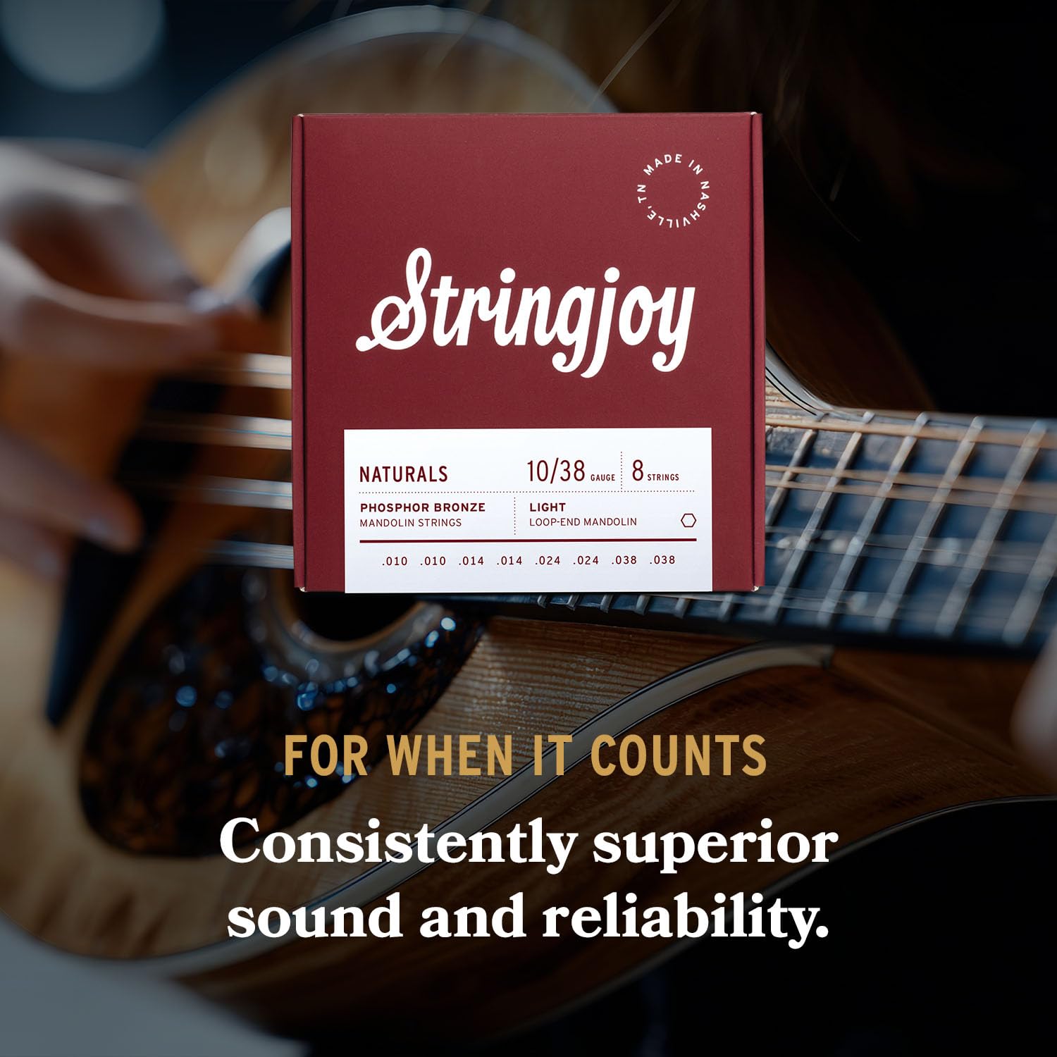 Stringjoy NB1038 Naturals Phosphor Bronze Mandolin Strings, (Light Gauge – 10-38)