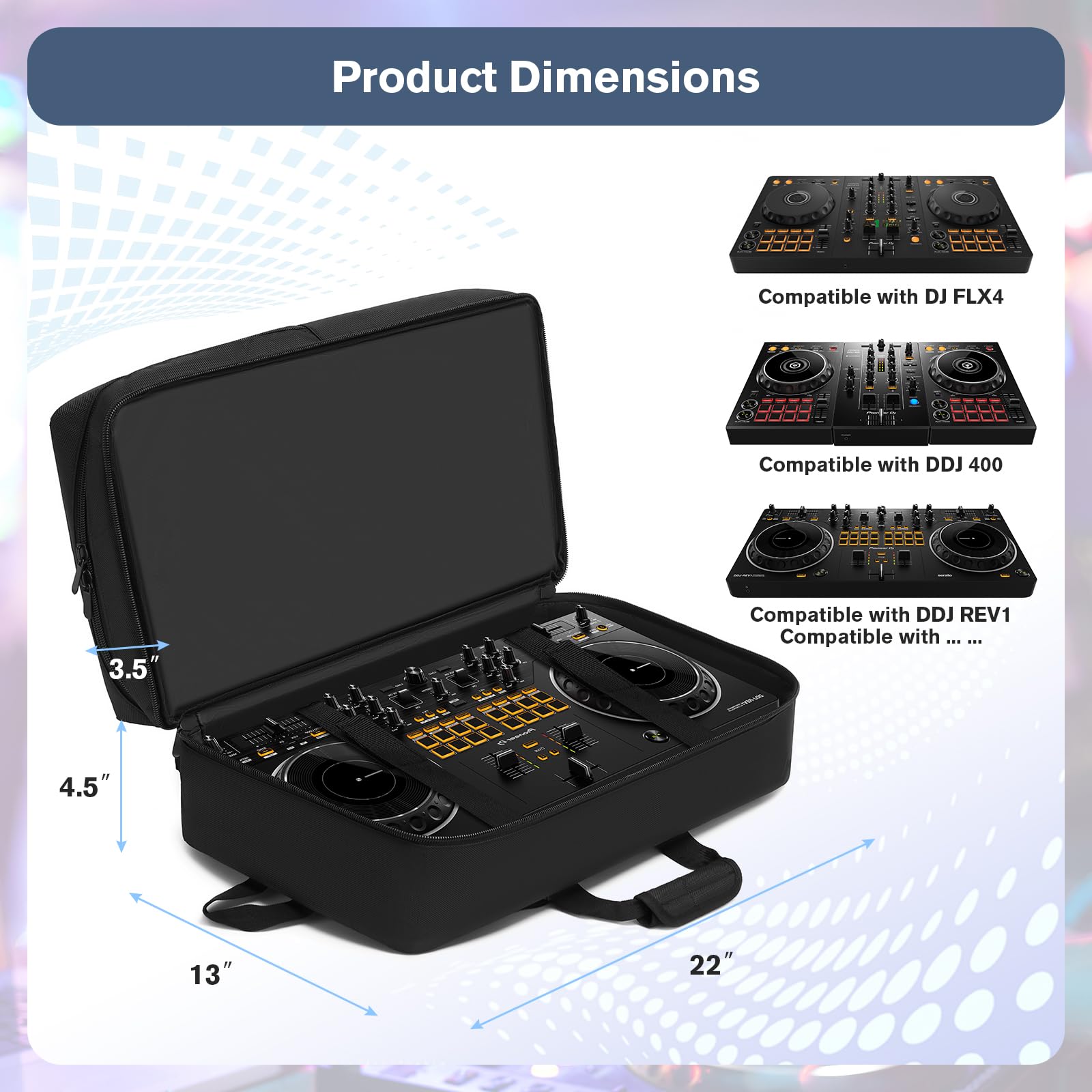 Cxinesbag DJ Controller Case Compatible with Pioneer DDJ-FLX4/DDJ-400/DDJ-REV1 – Thick Padded DJ Backpack with Multi-Pocket for Accessories, Adjustable Strap, 22×13×4.5in