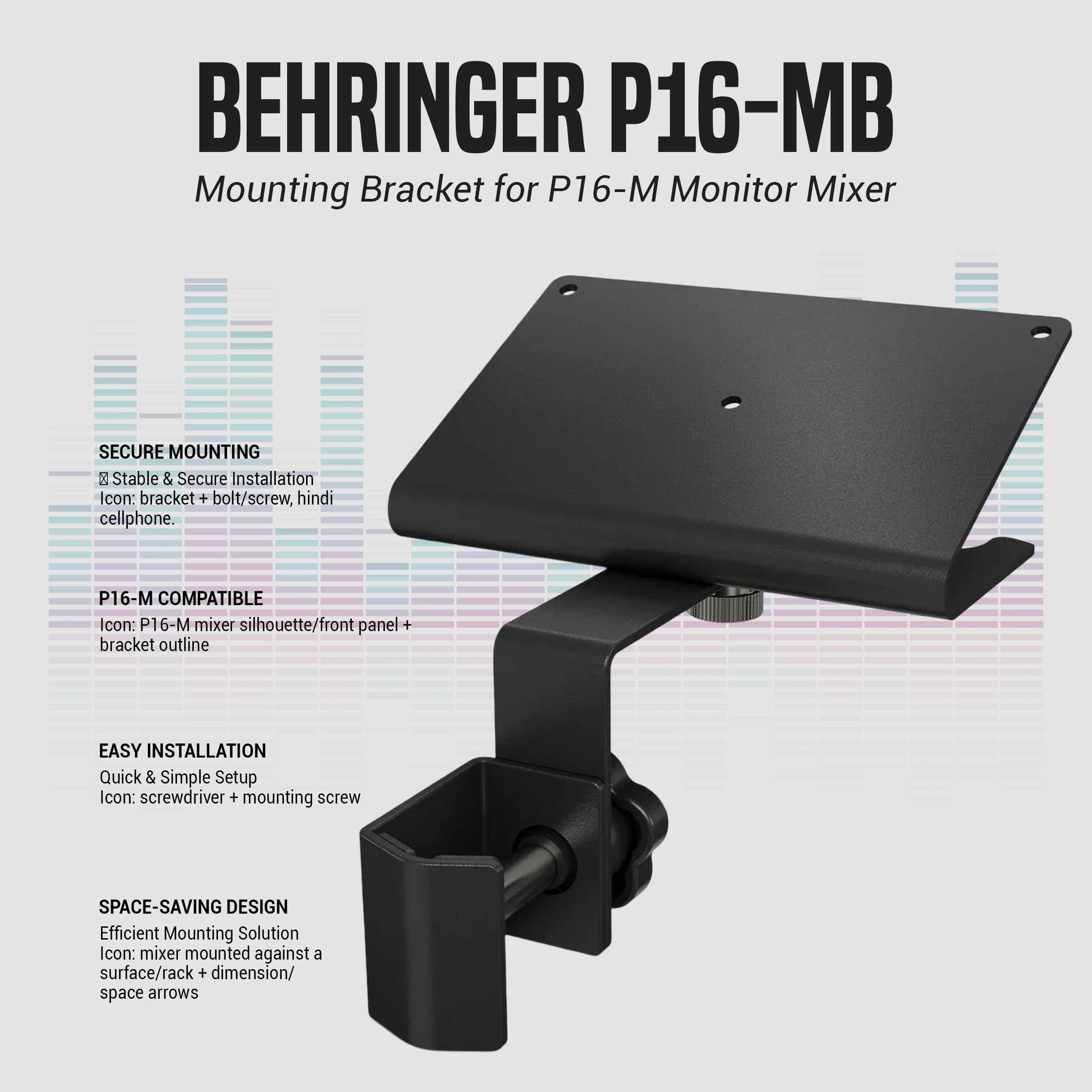 Behringer P16-HQ POWERPLAY 16-Channel Personal Monitoring Mixer, Bundle With Mounting Bracket