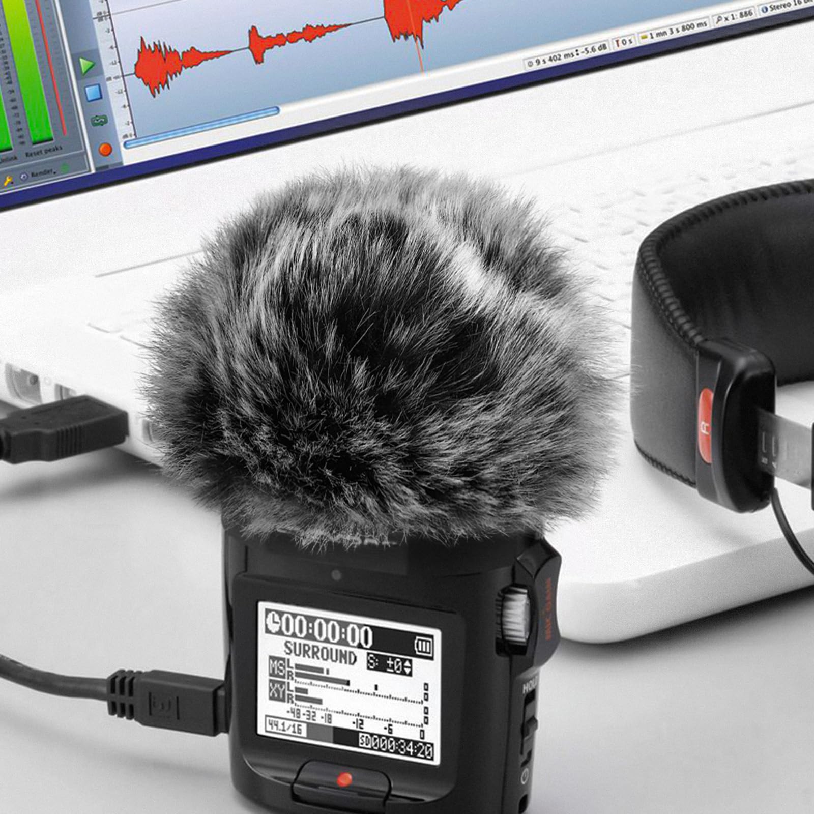 Geekria for Creators Furry Windscreen Compatible with Zoom H2n, H4n, H4n Pro Handy Recorder, Mic DeadCat Wind Cover Muff, Fluff Cover Windshield, Portable Digital Recorder (Grey / 2 Pack)