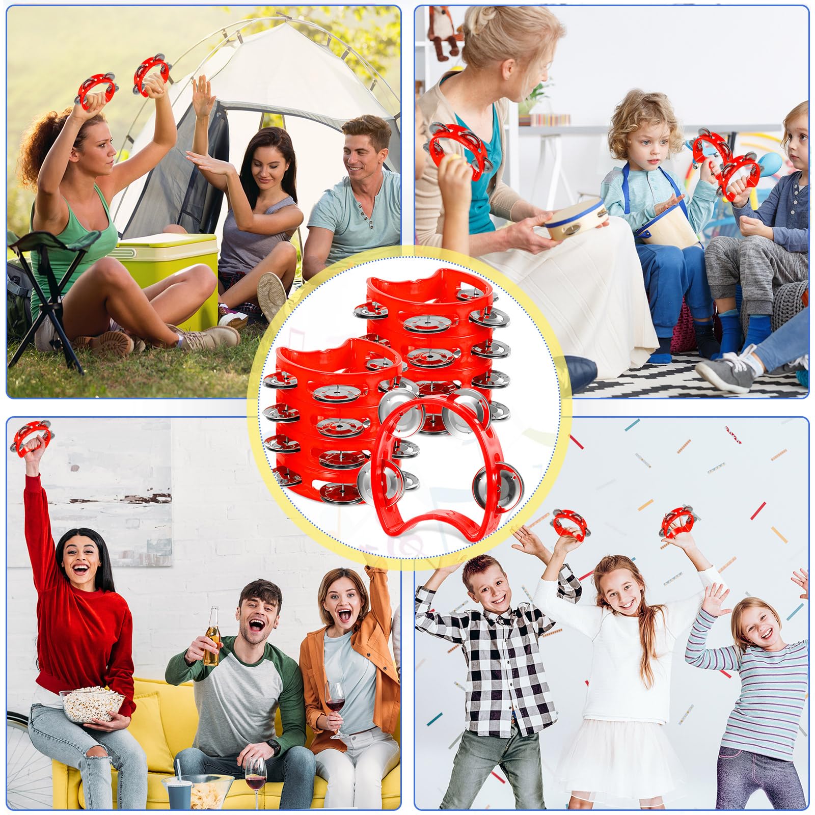 Lukmaa 12 Pcs Tambourine for Kids 4 Bells Handheld Percussion, Red