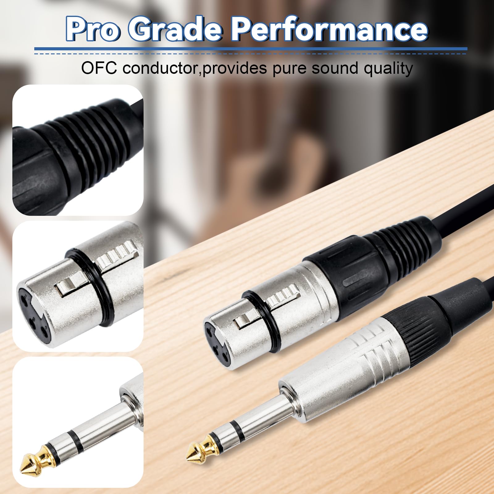 XLR Female to 1/4 inch 6.35mm TS Mone Jack Unbalanced Cable 3.3FT 2Pack
