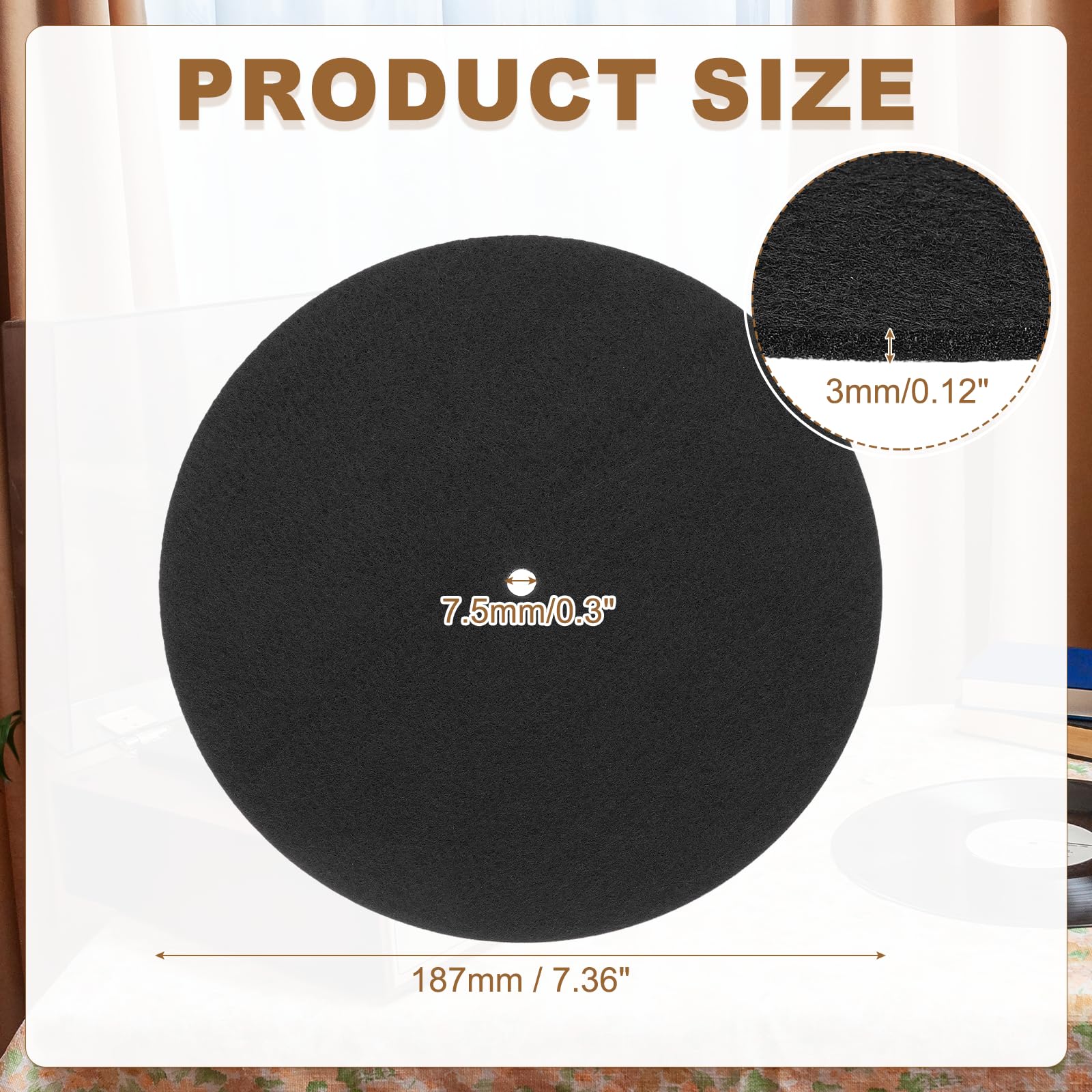 MECCANIXITY Record Player Mat, 7 Inch Turntable Mat 3mm Felt Turntable Pad for Vinyl Record Player, Black