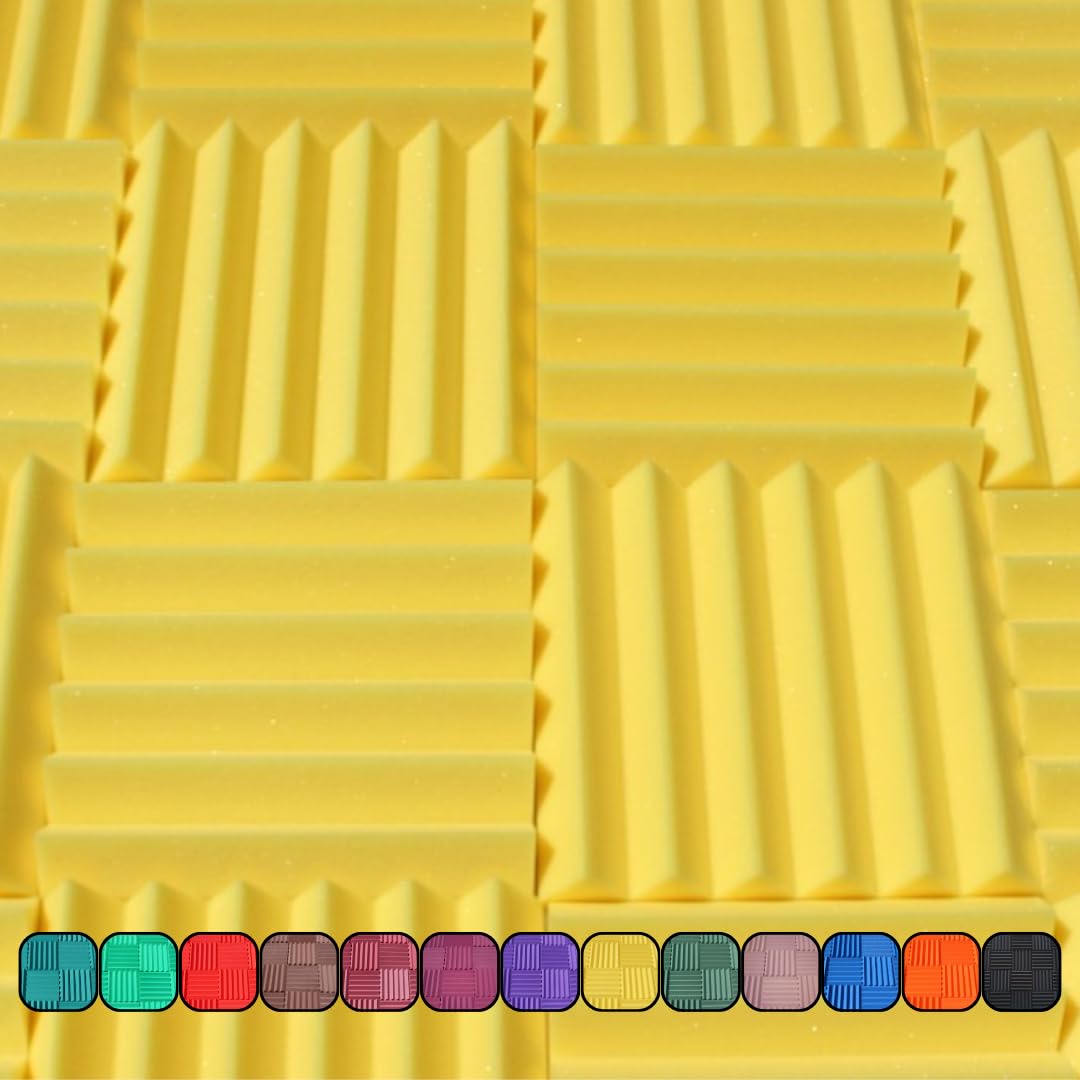 Soundproofing Acoustic Studio Foam – Yellow Color – Wedge Style Panels 12”x12”x2” Tiles – 4 Pack