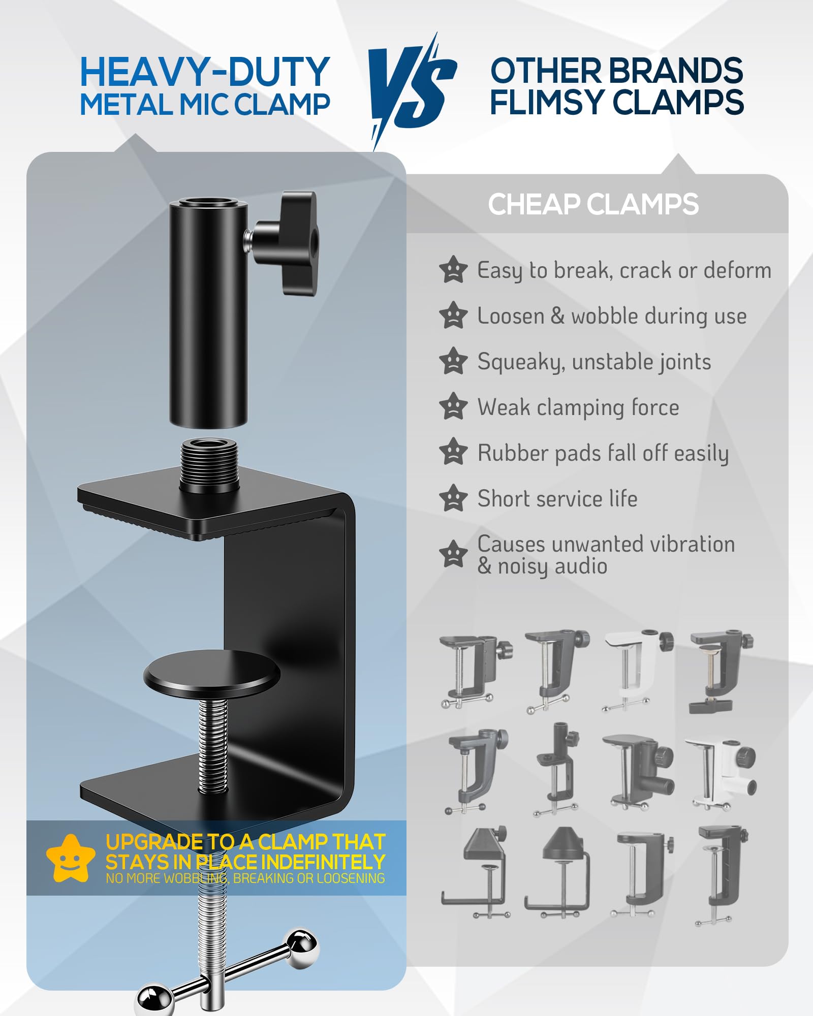 KBG-47 Metal Mic Desk Clamp, 12mm Socket, 5/8-27 and 3/8-16 Threads