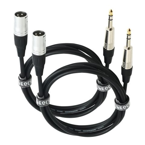 3pin XLR Male to 1/4 6.35mm TRS Jcak Cable, Balanced Mic Cord, 6ft-2Pack