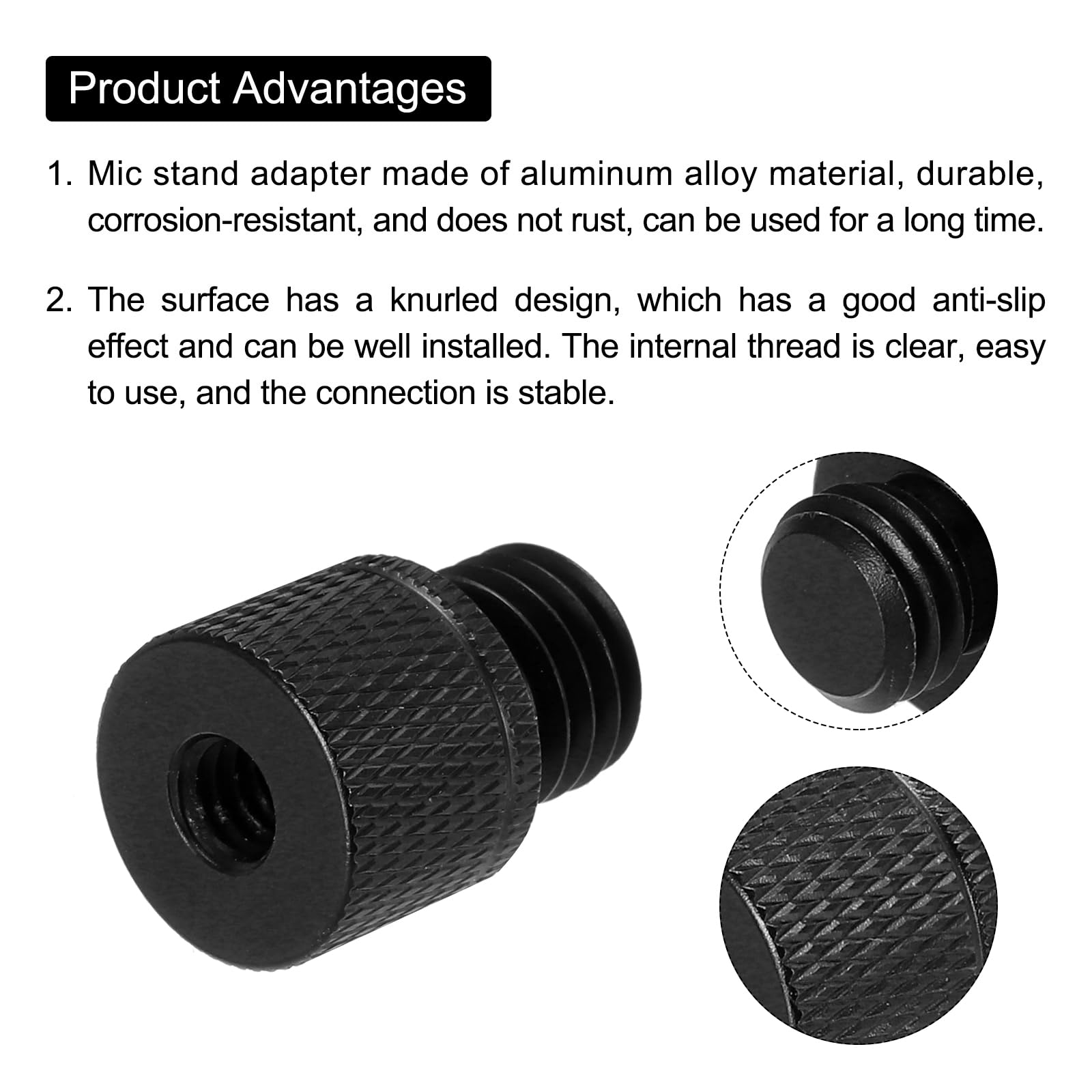 MECCANIXITY 5Pcs Mic Stand Adapter 1/4 Female to M12 Male Thread Screw Adapter Aluminum Alloy for Microphone Tripod Stand Mount, Black