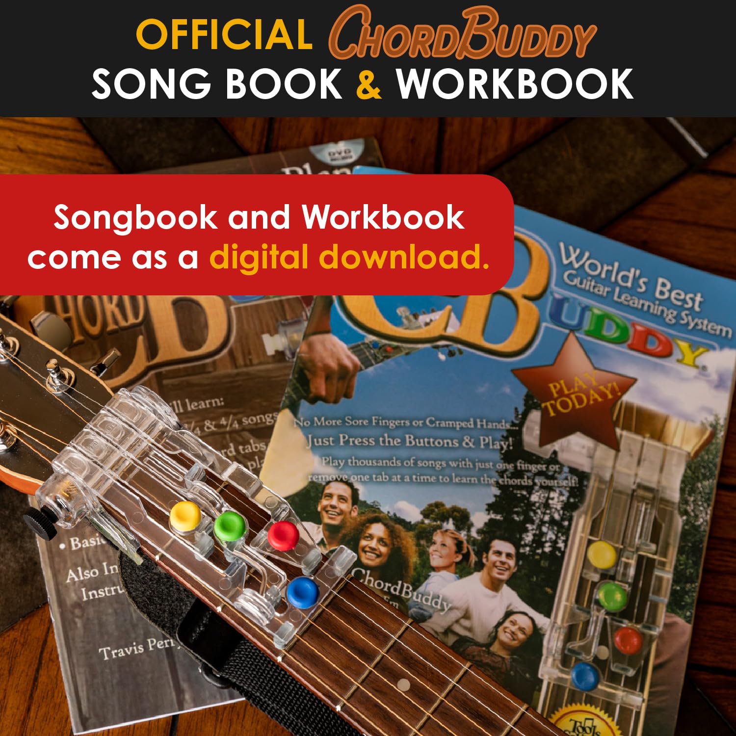ChordBuddy “MADE IN THE USA” – Guitar Learning with a Right Handed ChordBuddy and a QR Code for Digital Downloads of Songbook, Lesson Plan, and Learning Videos – Works on “Full Scale” Acoustic and
