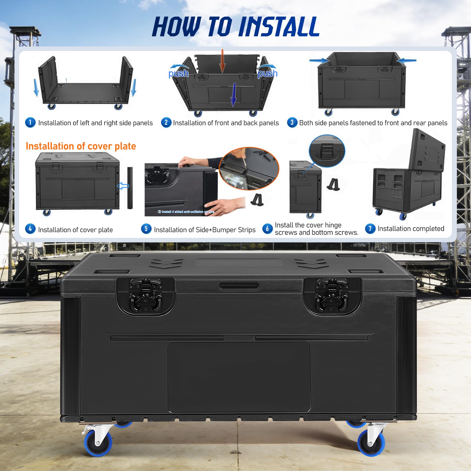 6 PACK Rolling Road Case with Heavy Duty Silent Wheels