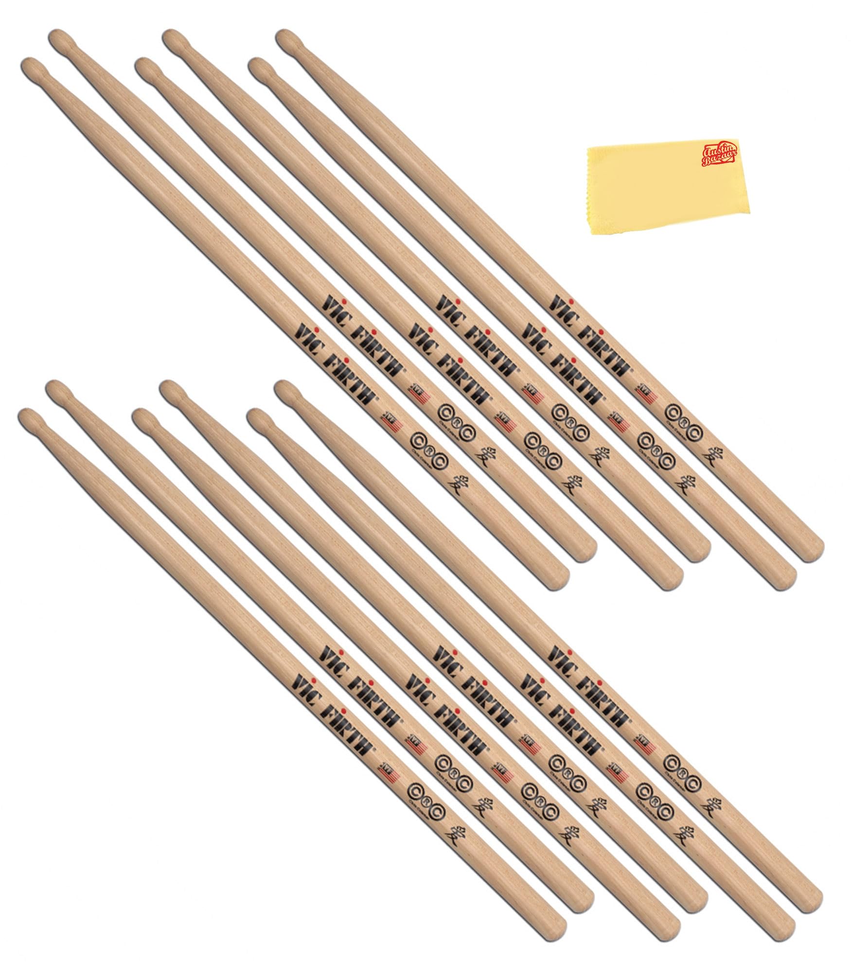 Vic Firth Signature Series Chris Coleman Drumsticks – 6‑Pack Bundle with Austin Bazaar Polishing Cloth