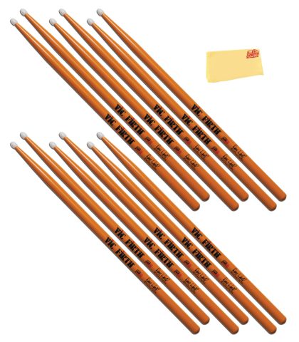 Vic Firth Signature Series Dave Weckl Evolution Nylon Tip Drumsticks – 6‑Pack Bundle with Austin Bazaar Polishing Cloth