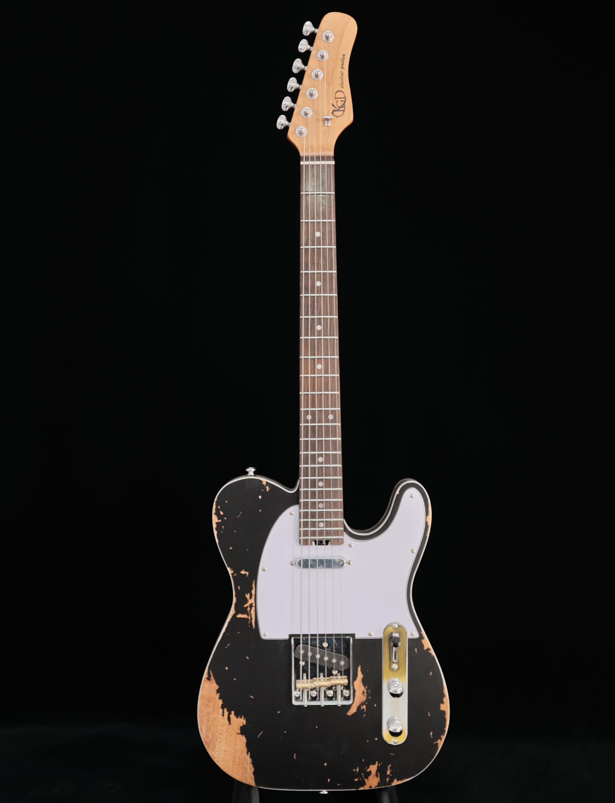 KGD Relic electric guitar mahogany body carbonized maple neck rosewood fretboard 6-string solidbody electric guitar S-S pickupsbrass barrel saddle bridge (Black)