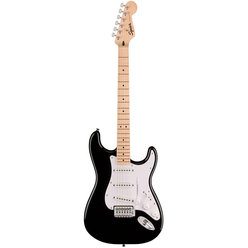 Squire Sonic Stratocaster Electric Guitar, Black, Maple Fingerboard, White Pickguard