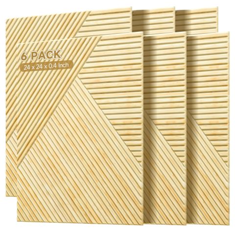 AUTORIFIC Acoustic Wall Panels,6 Pack,23.6″x23.6″,Sound Panels,Natural Oak